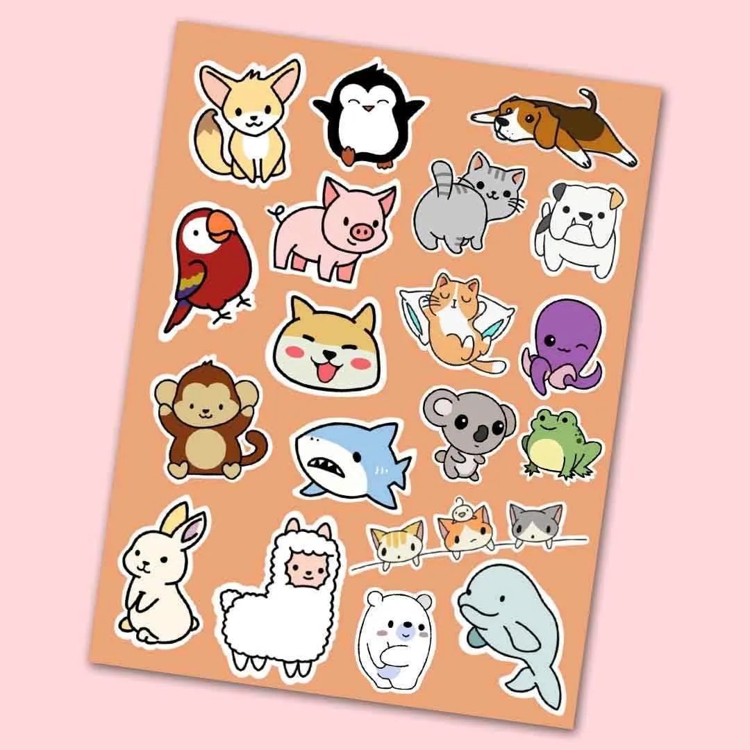 Cute Animals Mini Stickers Sheet