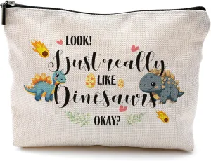 Cute Dinosaur Dino Cosmetic Makeup Bag - Women's Dinosaur Gift, Makeup Bag for Purse