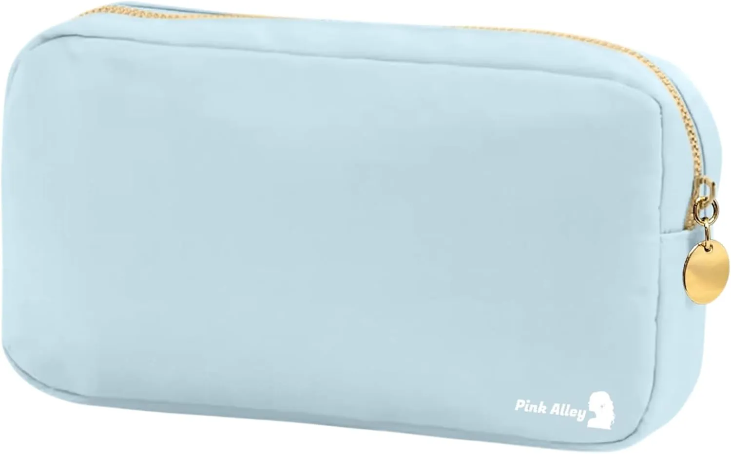 Cute Nylon Makeup Bag - 9" x 5" Durable Blue Makeup Bag with Golden Zipper - Waterproof Cosmetic Bags for Women - Travel Makeup Bag For Girls - Portable makeup Bag (Light Blue, Small)