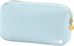 Cute Nylon Makeup Bag - 9" x 5" Durable Blue Makeup Bag with Golden Zipper - Waterproof Cosmetic Bags for Women - Travel Makeup Bag For Girls - Portable makeup Bag (Light Blue, Small)