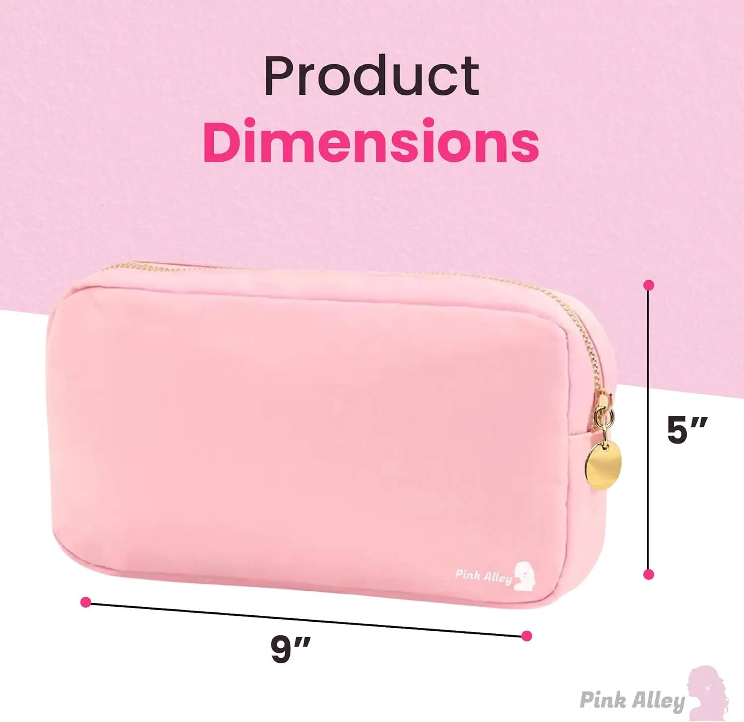 Cute Nylon Makeup Bag - 9" x 5" Durable Blue Makeup Bag with Golden Zipper - Waterproof Cosmetic Bags for Women - Travel Makeup Bag For Girls - Portable makeup Bag (Light Pink, Small)