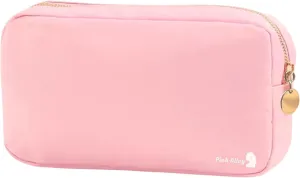 Cute Nylon Makeup Bag - 9" x 5" Durable Blue Makeup Bag with Golden Zipper - Waterproof Cosmetic Bags for Women - Travel Makeup Bag For Girls - Portable makeup Bag (Light Pink, Small)