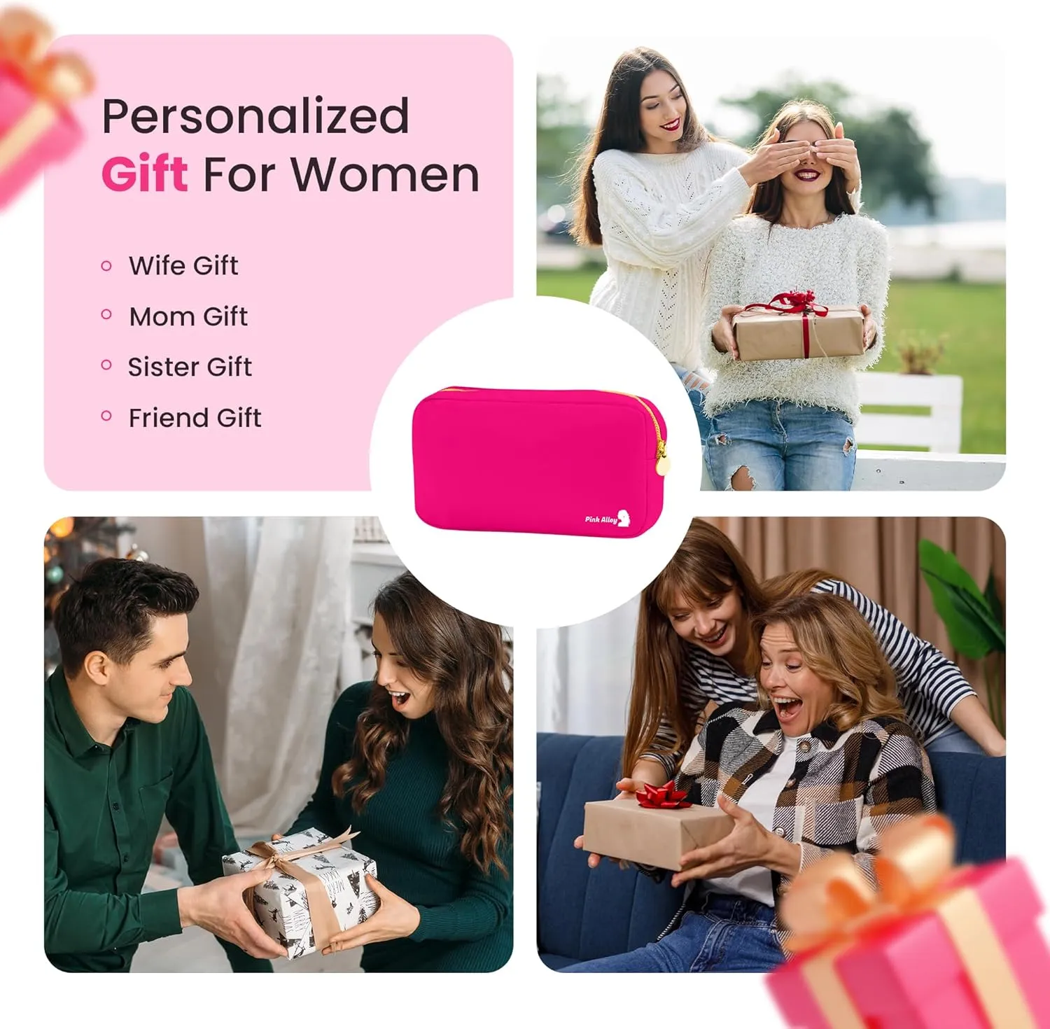 Cute Nylon Makeup Bag - 9" x 5" Durable Pink Makeup Bag with Golden Zipper - Waterproof Cosmetic Bags for Women - Travel Makeup Bag For Girls - Portable Bag (Hot Pink, Small)