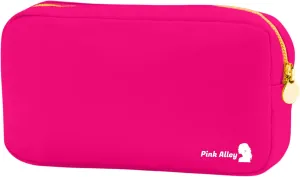 Cute Nylon Makeup Bag - 9" x 5" Durable Pink Makeup Bag with Golden Zipper - Waterproof Cosmetic Bags for Women - Travel Makeup Bag For Girls - Portable Bag (Hot Pink, Small)