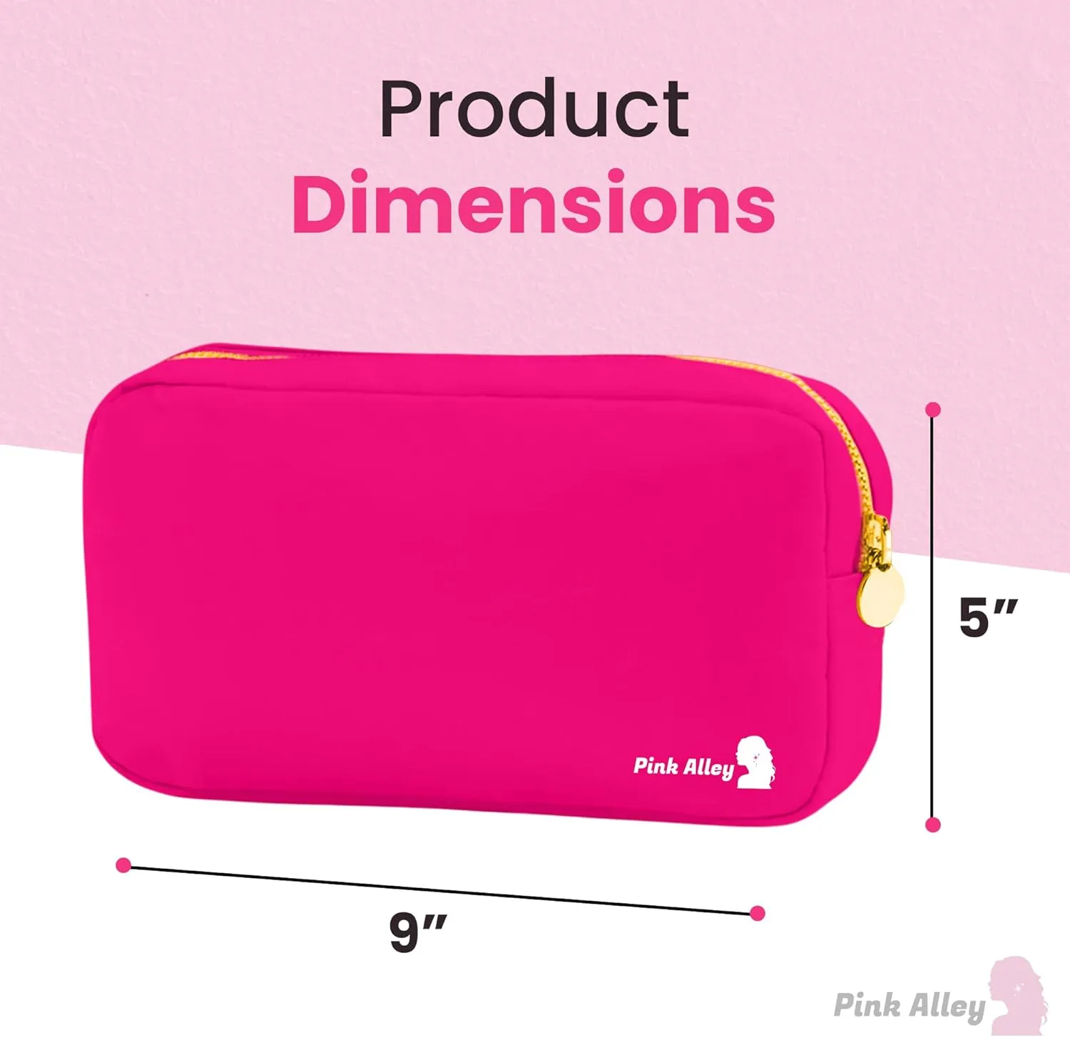Cute Nylon Makeup Bag - 9" x 5" Durable Pink Makeup Bag with Golden Zipper - Waterproof Cosmetic Bags for Women - Travel Makeup Bag For Girls - Portable Bag (Hot Pink, Small)