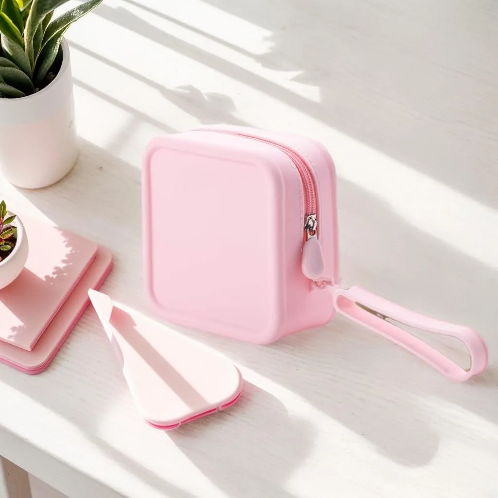 Cute Waterproof Silicone Makeup Bag for Travel, Aesthetic Silicone Toiletry Bag Cosmetic Pouch Women Men (Pink, M)