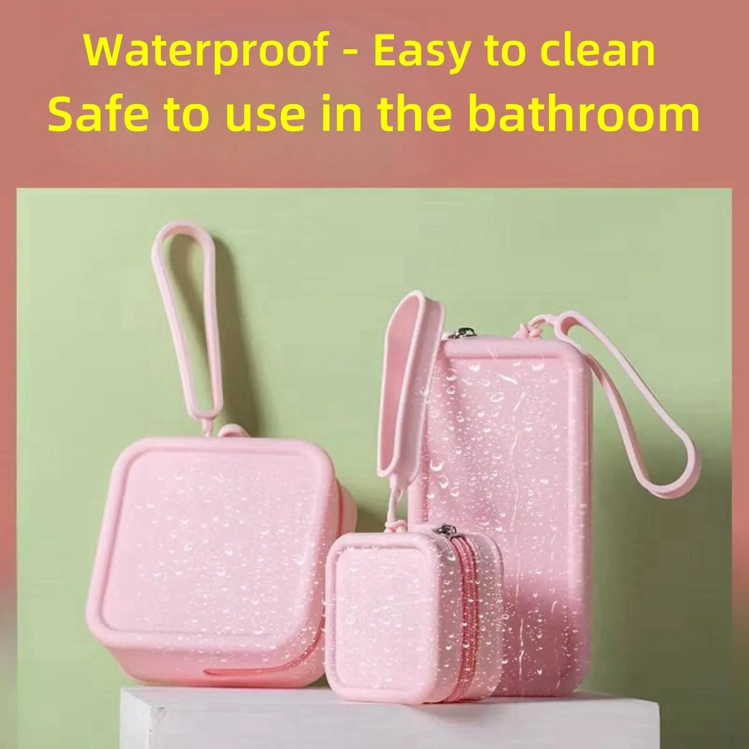 Cute Waterproof Silicone Makeup Bag for Travel, Aesthetic Silicone Toiletry Bag Cosmetic Pouch Women Men (Pink, M)
