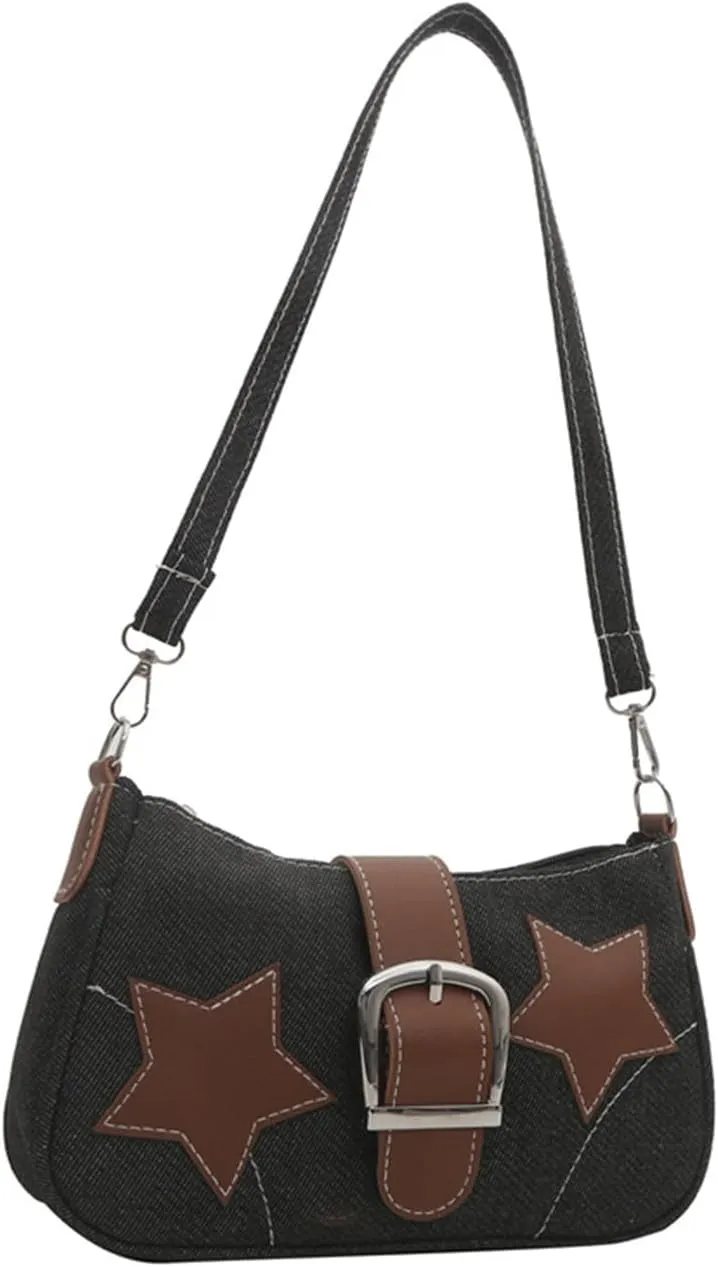 Denim Handbag Y2K Star Print Crossbody Bag Chic Gothic Vintage Trendy Bucket Bag for Women