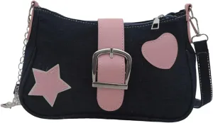 Denim Handbag Y2K Star Print Crossbody Bag Chic Gothic Vintage Trendy Bucket Bag for Women