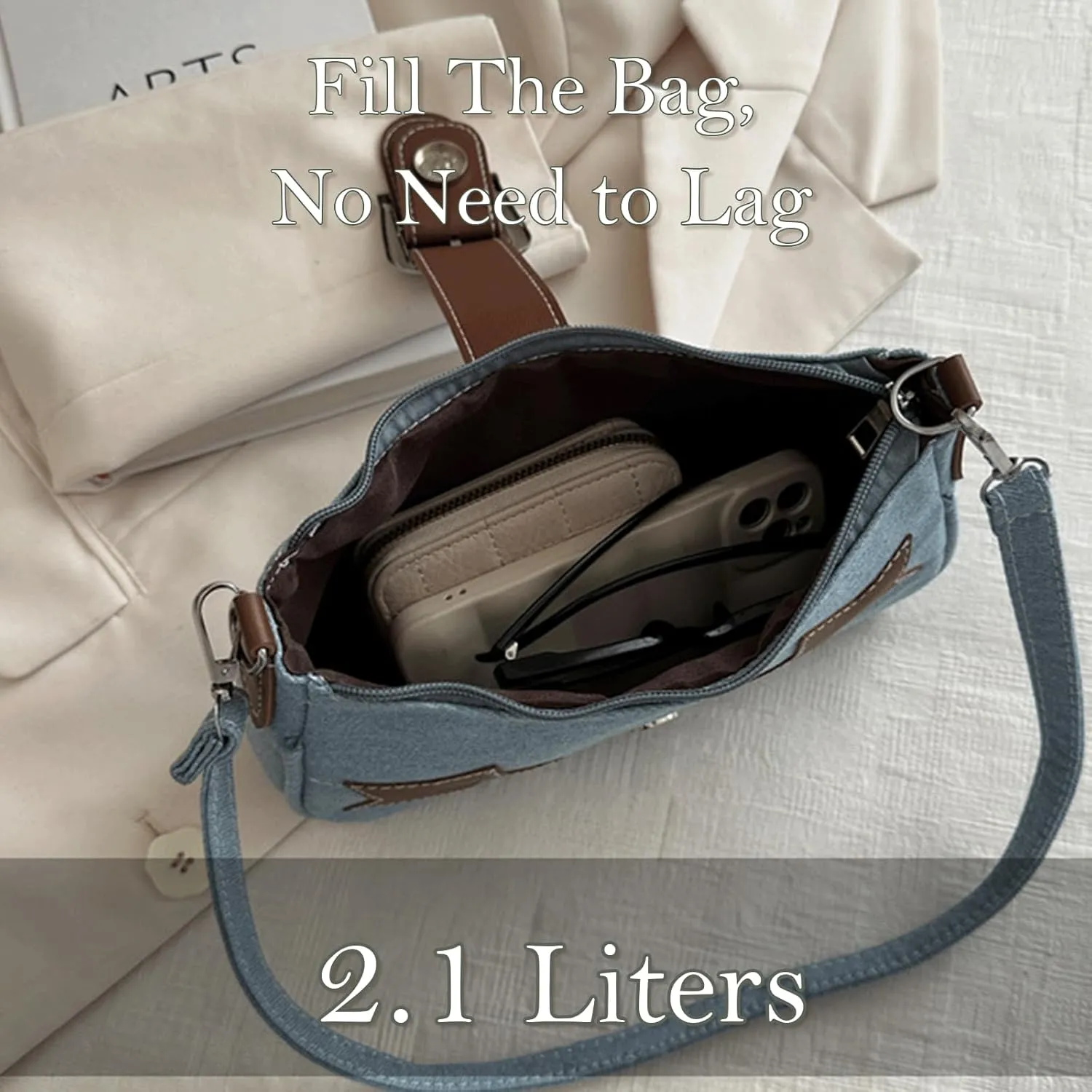 Denim Handbag Y2K Star Print Crossbody Bag Chic Gothic Vintage Trendy Bucket Bag for Women