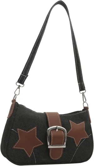 Denim Handbag Y2K Star Print Crossbody Bag Chic Gothic Vintage Trendy Bucket Bag for Women