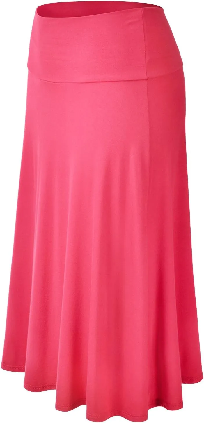 EIMIN Women's Solid Flared Lightweight Elastic Waist Classic Midi Skirt (S-3XL)