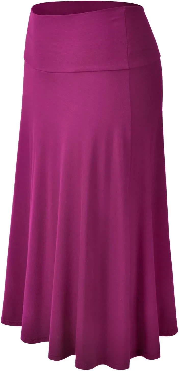EIMIN Women's Solid Flared Lightweight Elastic Waist Classic Midi Skirt (S-3XL)