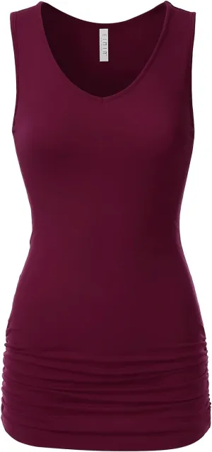 EIMIN Women's V-Neck Cami Sleeveless Stretch Comfy Shirring Tank Top (S-3XL)