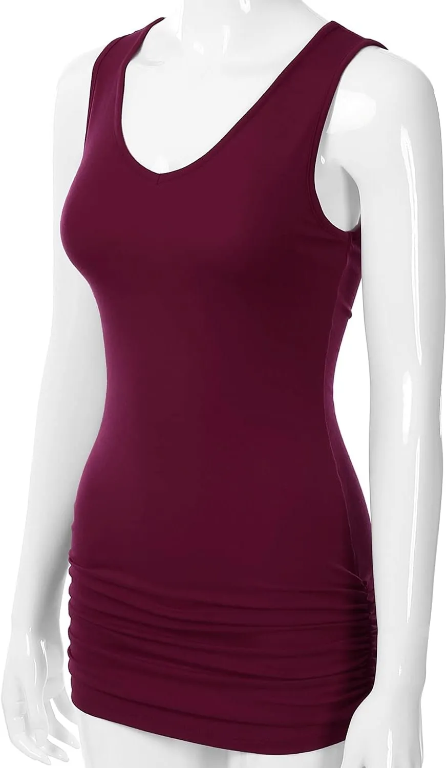 EIMIN Women's V-Neck Cami Sleeveless Stretch Comfy Shirring Tank Top (S-3XL)