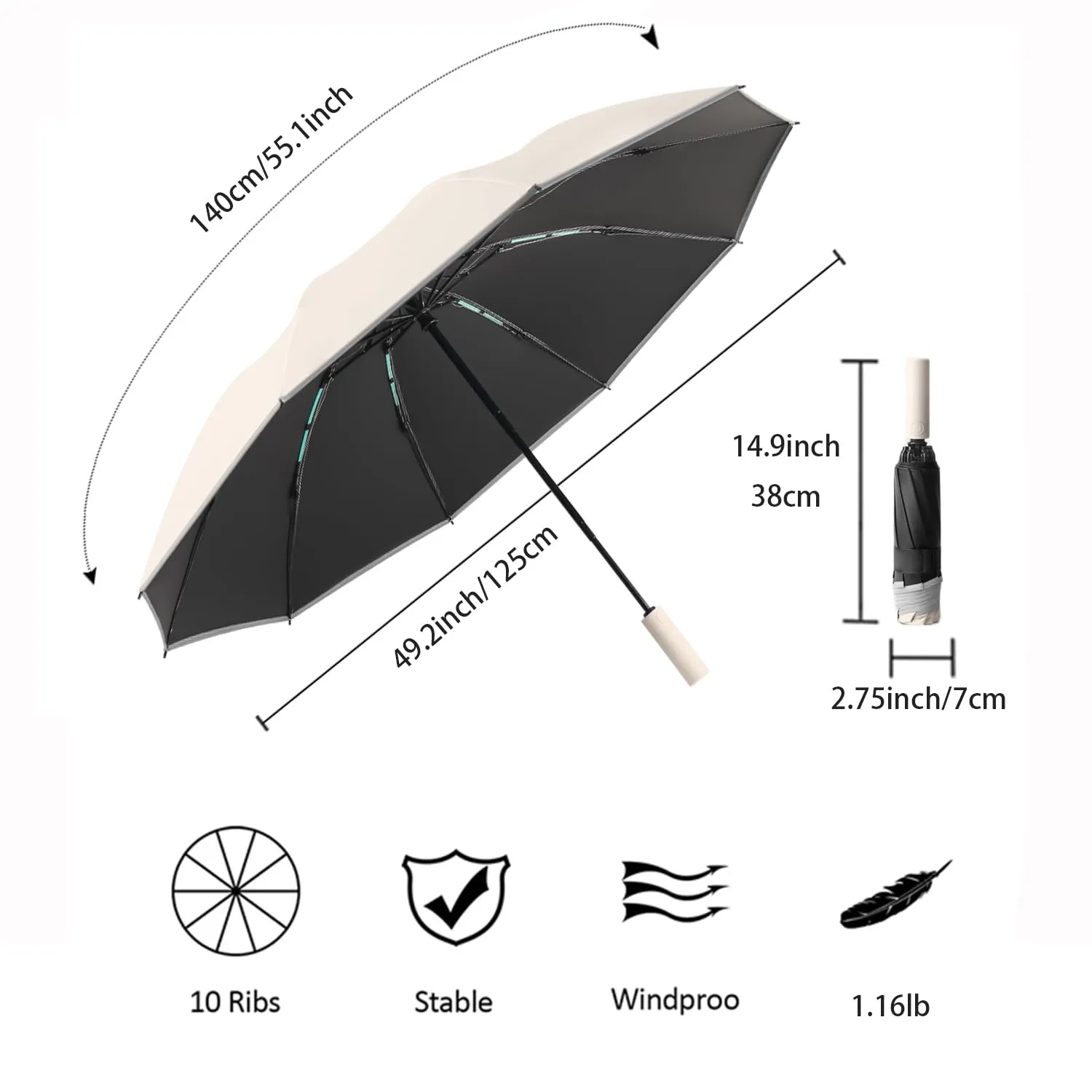 erised's bifrost Extra Large Travel Folding Inverted Reverse Umbrella Waterproof Automatic Open/Close,10 * 2 Ribs Portable Golf Parasol,Outdoor Rain/Sun/99 UV Protection/UPF 50 Blocker