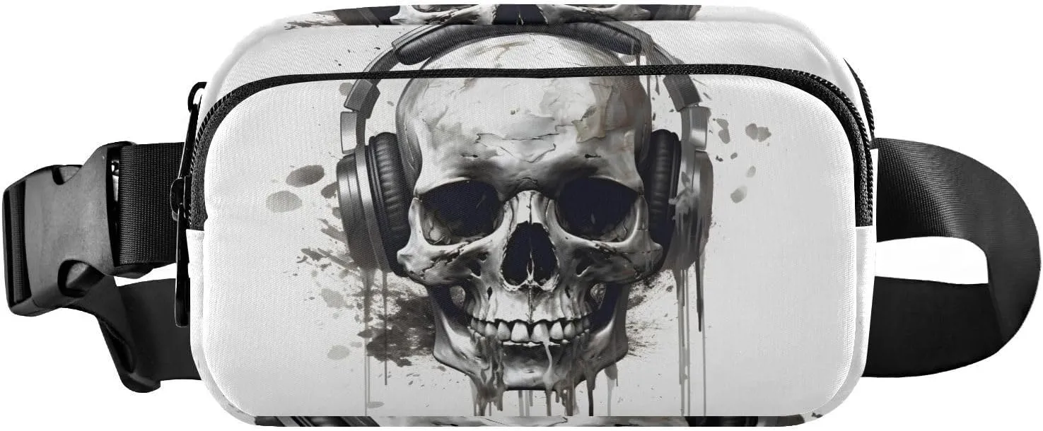 Fanny Pack Closeup Skull White Hip Bag Belt Bag for Women Man Fashion Waist Pack Water-repellent Crossbody Bag for Halloween Costumes Running Hiking Jogging Travel Sport