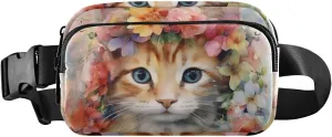 Fanny Pack Colorful Flower Cat Brown Hip Bag Belt Bag for Women Man Fashion Waist Pack Water-repellent Crossbody Bag for Halloween Costumes Running Hiking Jogging Travel Sport