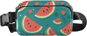 Fanny Pack Red Watermelon Green Leaf Hip Bag Belt Bag for Women Man Fashion Waist Pack Water-repellent Crossbody Bag for Halloween Costumes Running Hiking Jogging Travel Sport