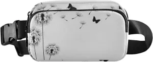 Floral Black White Butterfly Fanny Pack Hip Bag Belt Bag for Women Man Fashion Waist Pack Water-repellent Crossbody Bag for Halloween Costumes Running Hiking Jogging Travel Sport