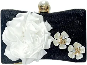 Floral Glitter Evening Bag for Women Beaded Clutch Purses Elegant Pearl Crossbody Shoulder Bag for Wedding, Prom, Party