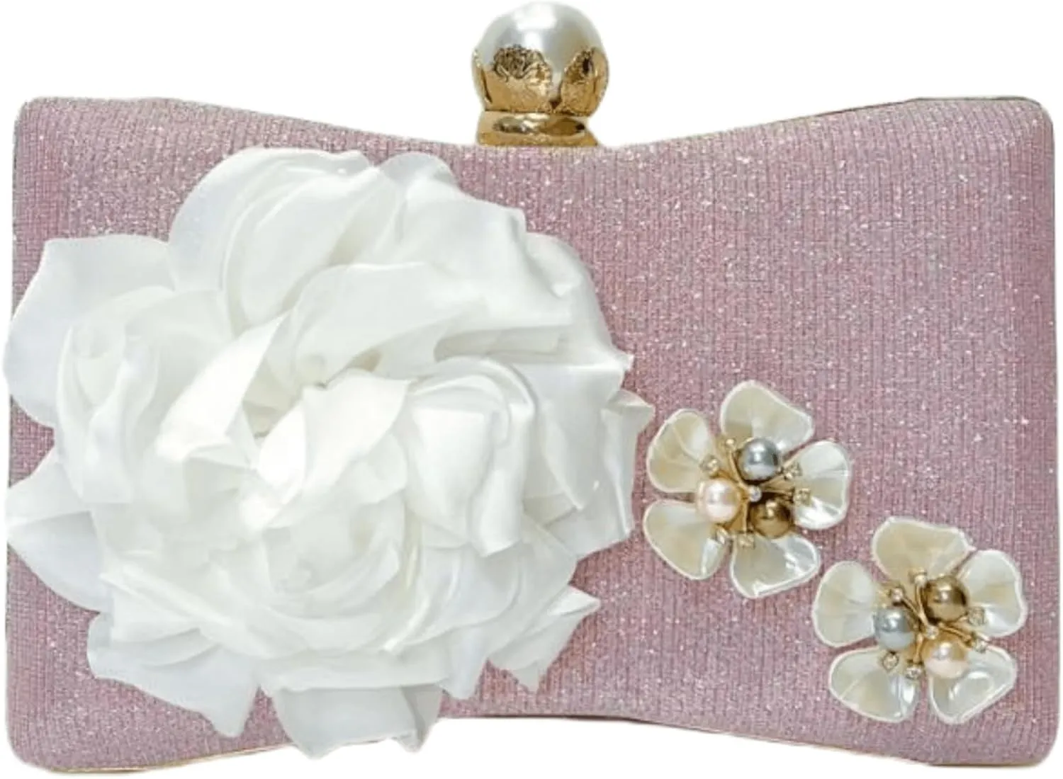 Floral Glitter Evening Bag for Women Beaded Clutch Purses Elegant Pearl Crossbody Shoulder Bag for Wedding, Prom, Party