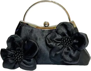 Floral Satin Evening Bag for Women Elegant Clutch Purses Crossbody Shoulder Bag for Wedding, Prom, Party Detachable Chain