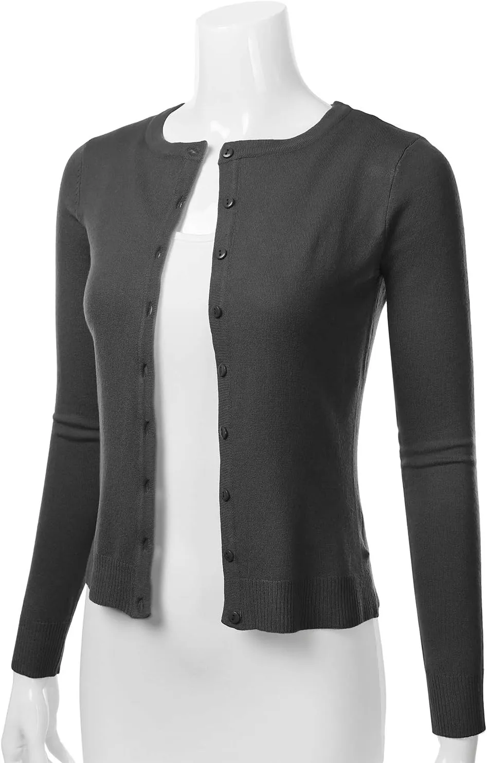 FLORIA Women's Slim Fit Long Sleeve Button Down Crew Neck Knit Cardigan Sweater