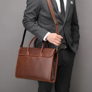 French Cowhide Large Capacity Men's Handbag Genuine Leather Business Briefcase ffor Commuting Travel Business