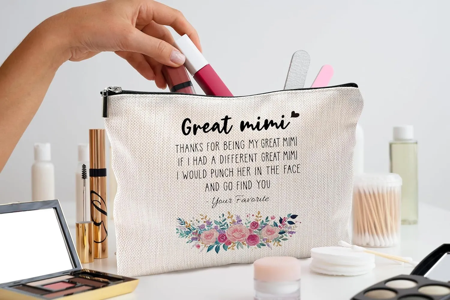 Funny Floral Makeup Cosmetic Bag - Grandma Mother's Day Gifts from Grandchildren, Small Purse Makeup Bag