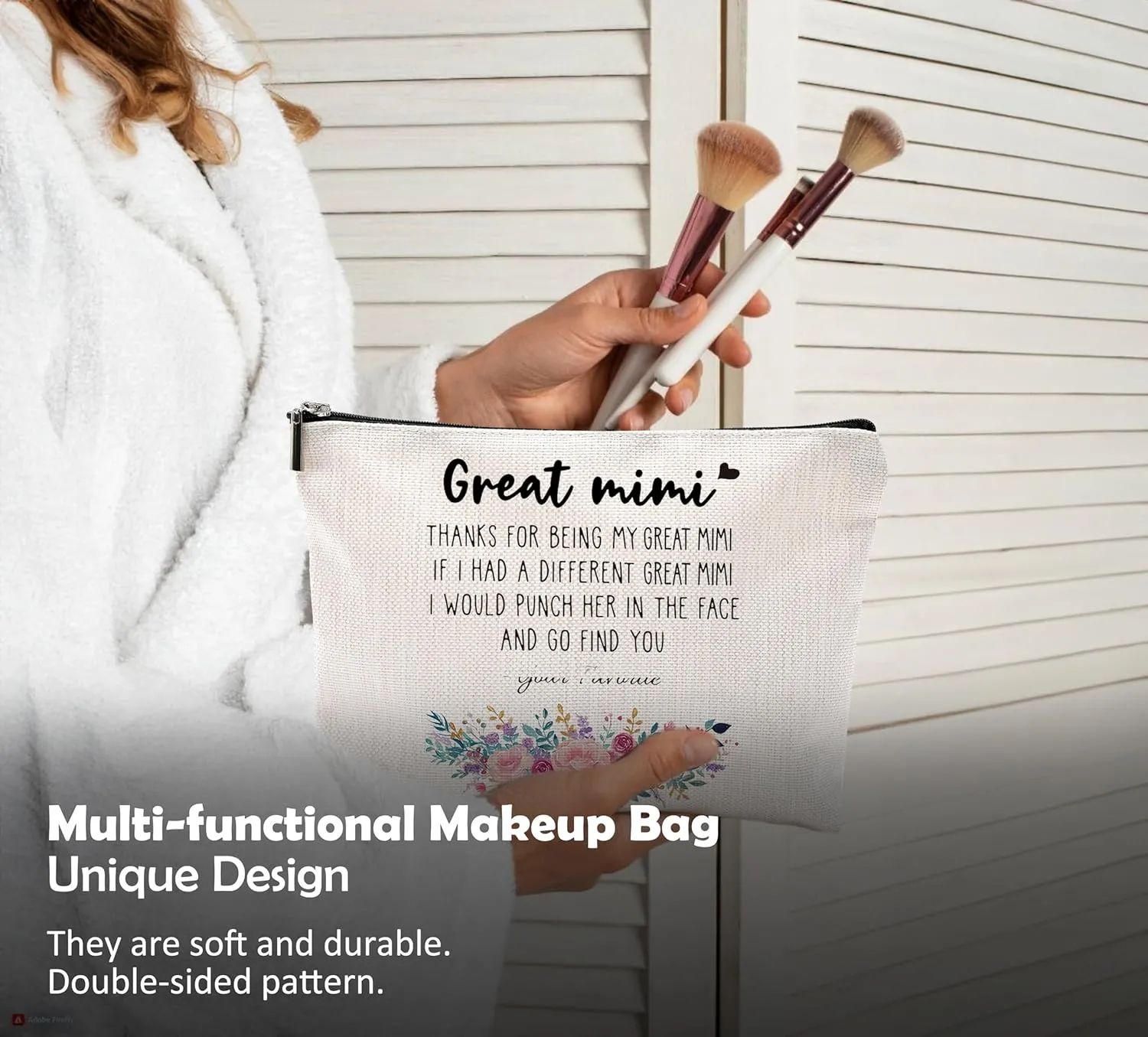 Funny Floral Makeup Cosmetic Bag - Grandma Mother's Day Gifts from Grandchildren, Small Purse Makeup Bag