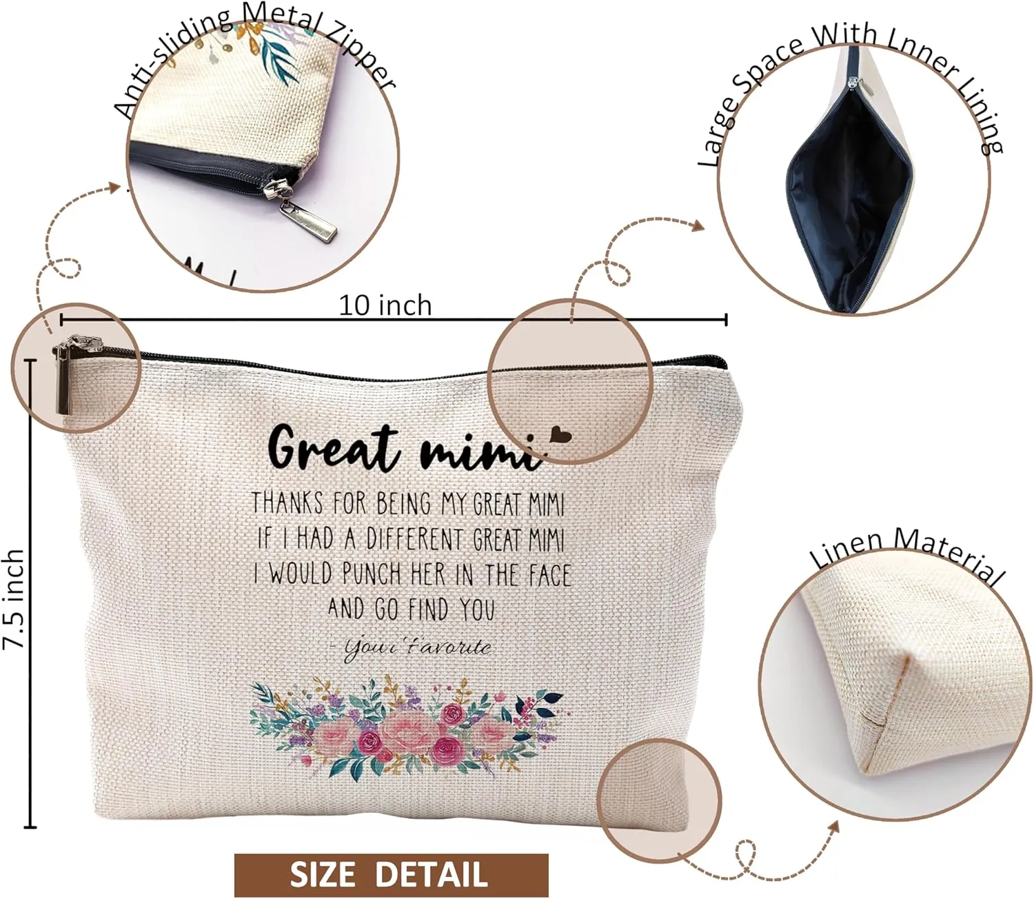 Funny Floral Makeup Cosmetic Bag - Grandma Mother's Day Gifts from Grandchildren, Small Purse Makeup Bag