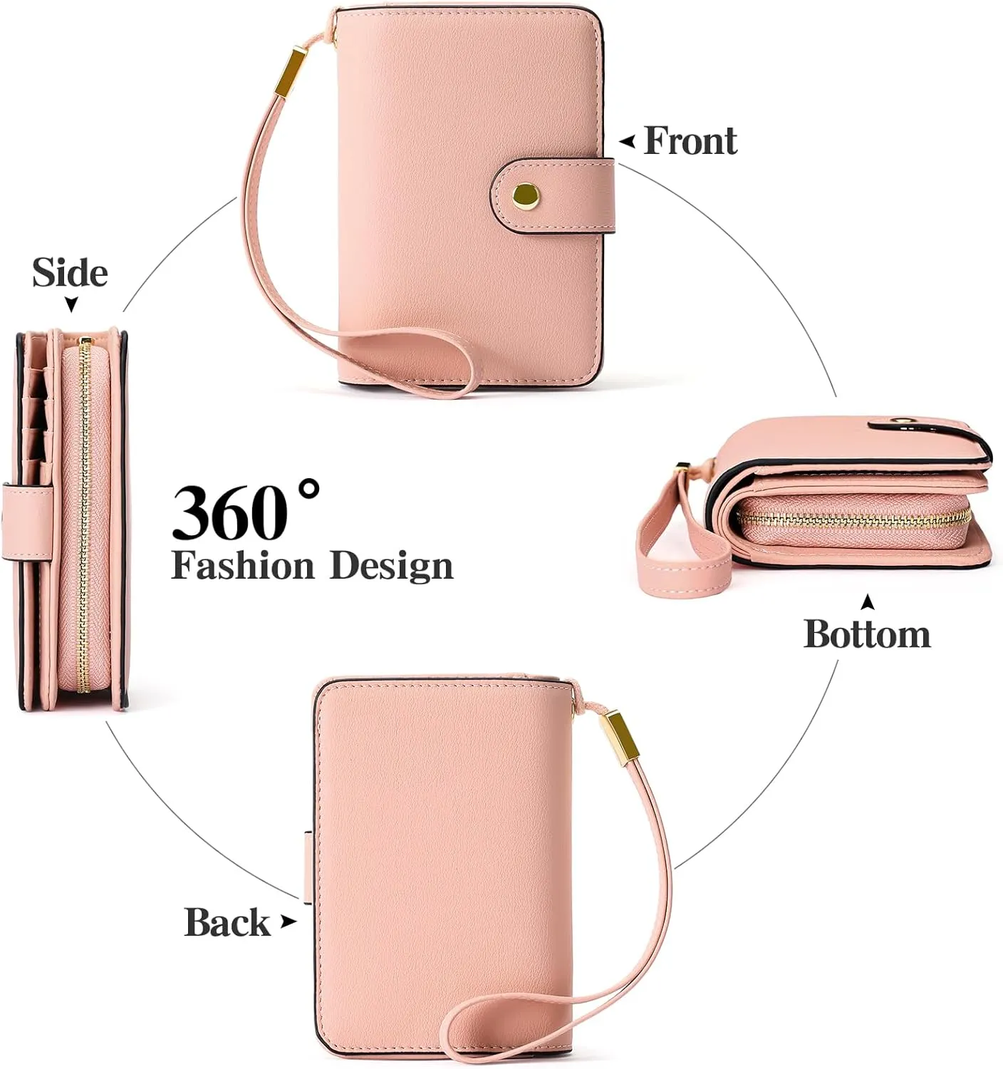 GAEKEAO Small Wallet for Women RFID Blocking Leather Wristlet Purse Bifold Ladies Wallet Credit Card Holder with ID Window