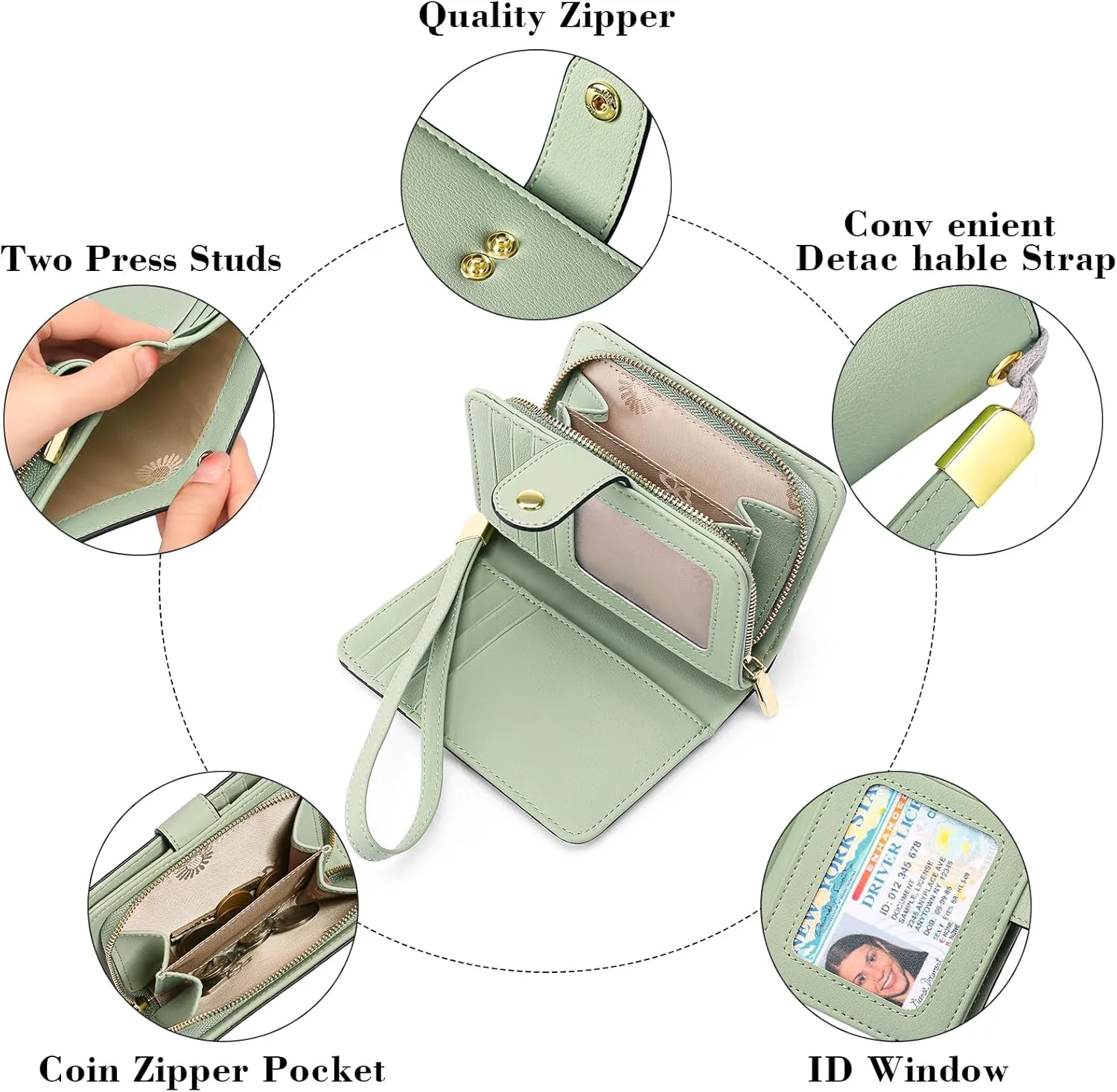 GAEKEAO Small Wallet for Women RFID Blocking Leather Wristlet Purse Bifold Ladies Wallet Credit Card Holder with ID Window