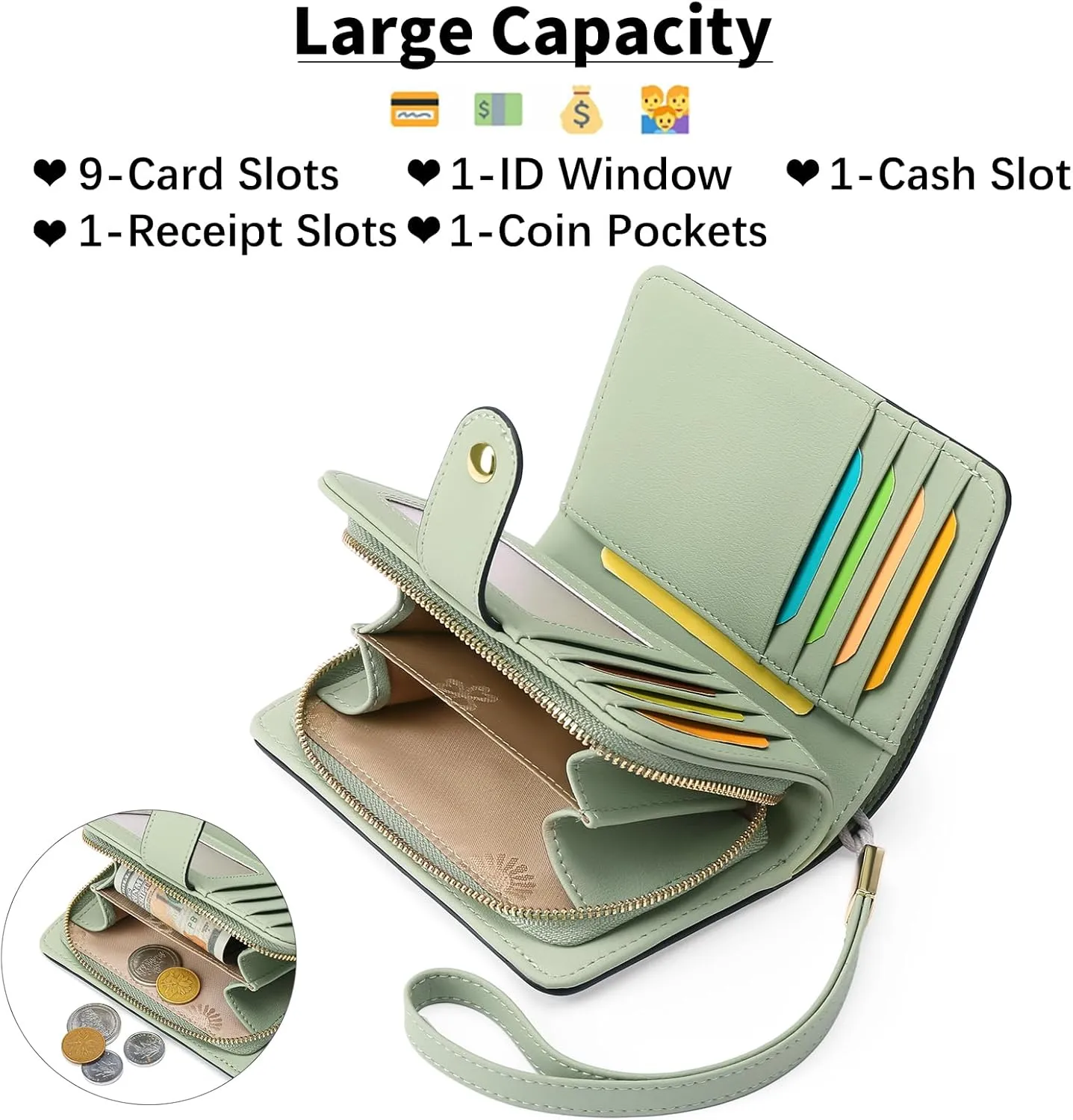 GAEKEAO Small Wallet for Women RFID Blocking Leather Wristlet Purse Bifold Ladies Wallet Credit Card Holder with ID Window