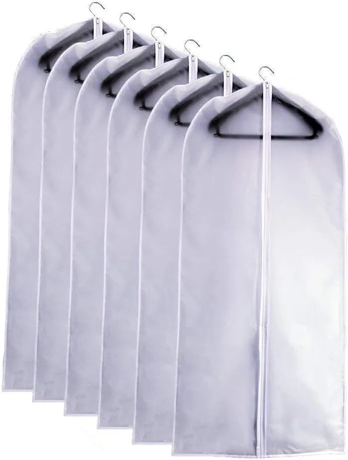 Garment Bags Covers 24''X60'' Dress Bags for Hanging Clothes (Pack of 6) with Study Full Zipper Coat Covers for Closet Clothes Storage Travel