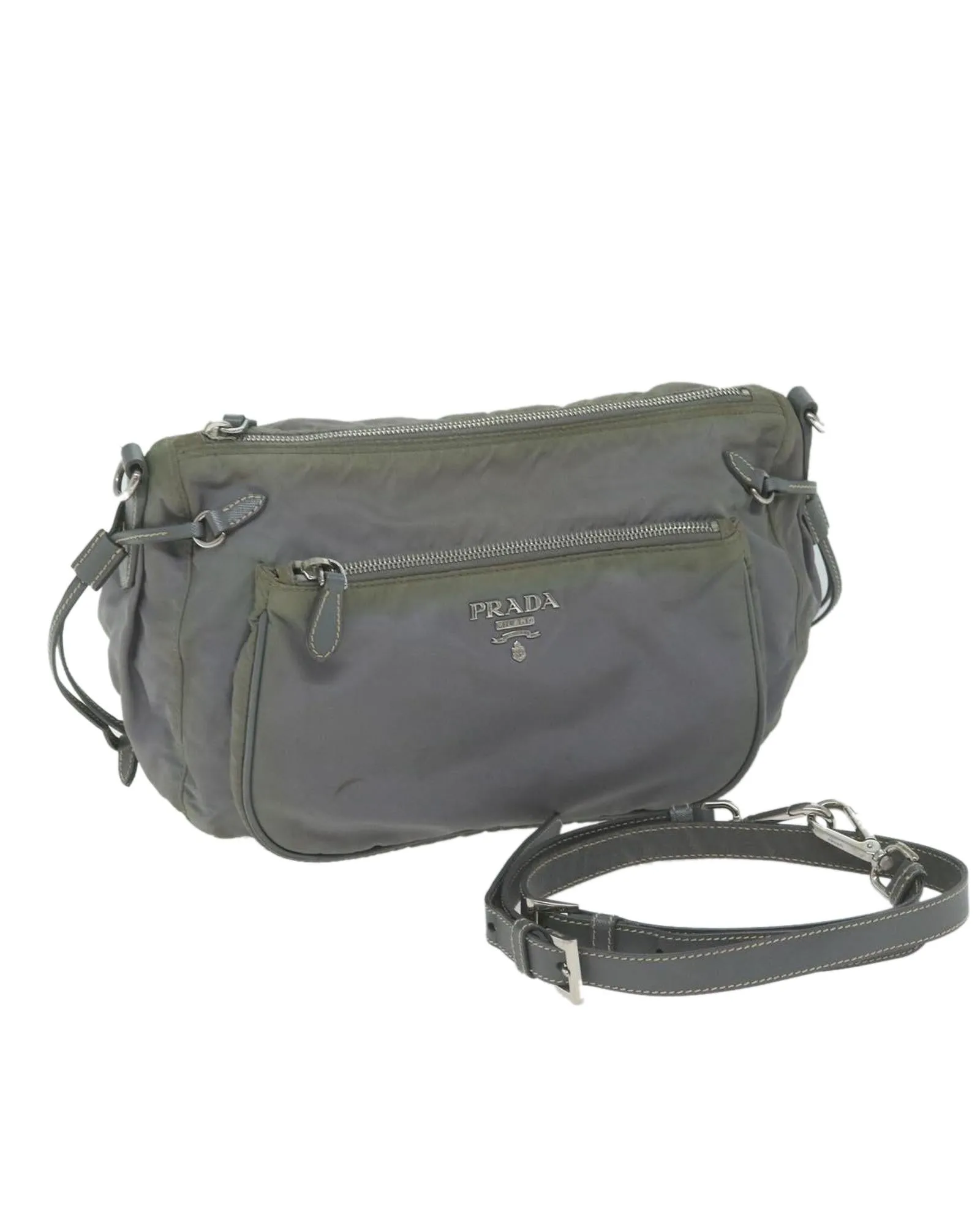 Gray Nylon Shoulder Bag with Adjustable Strap by Italian Designer
