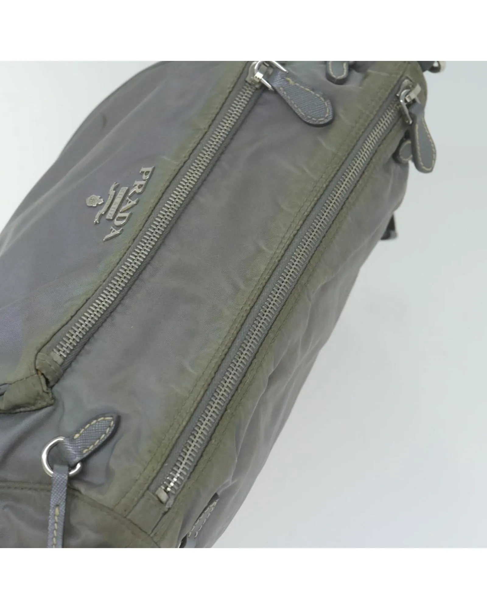 Gray Nylon Shoulder Bag with Adjustable Strap by Italian Designer