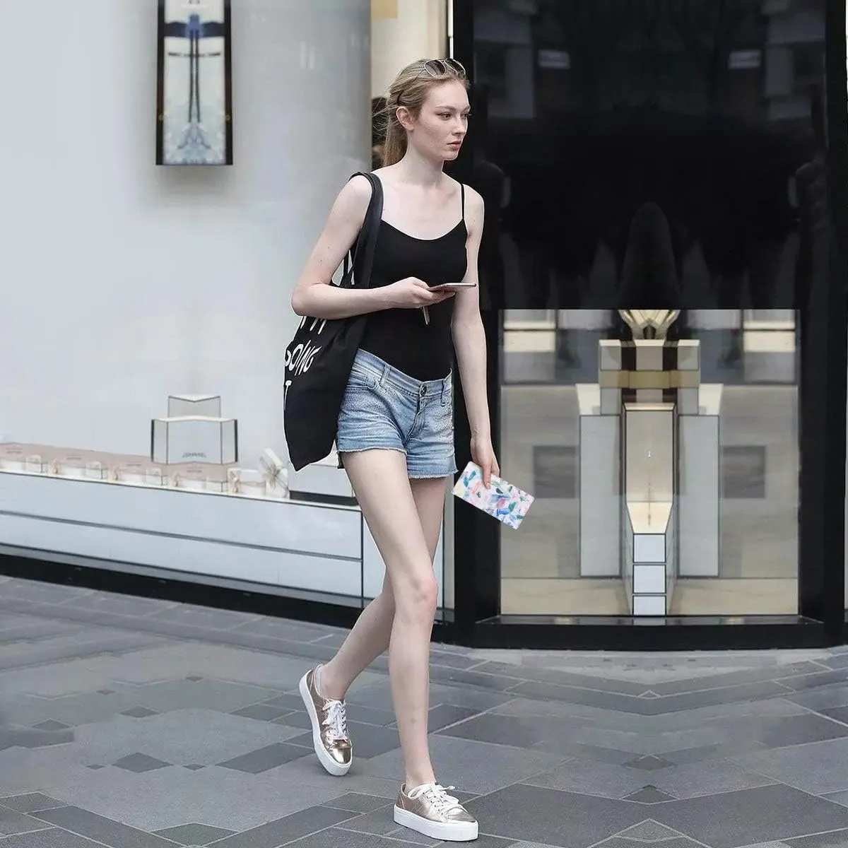 HUA ANGEL Ultra Slim Thin Women Wallet, RFID Blocking Credit Card Holder Bifold Long Purse Magnetic Buckle Ladies Billfold