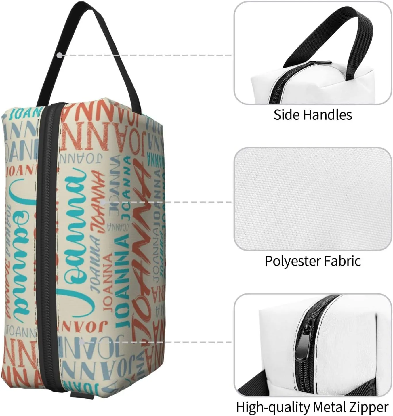 Husguciy Custom Makeup Bag with Name, Personalized Cosmetic Bag Add Your Name, Customized Zipper Toiletry Bag Gifts for Woman Wife Girls Men Travel (Beige)