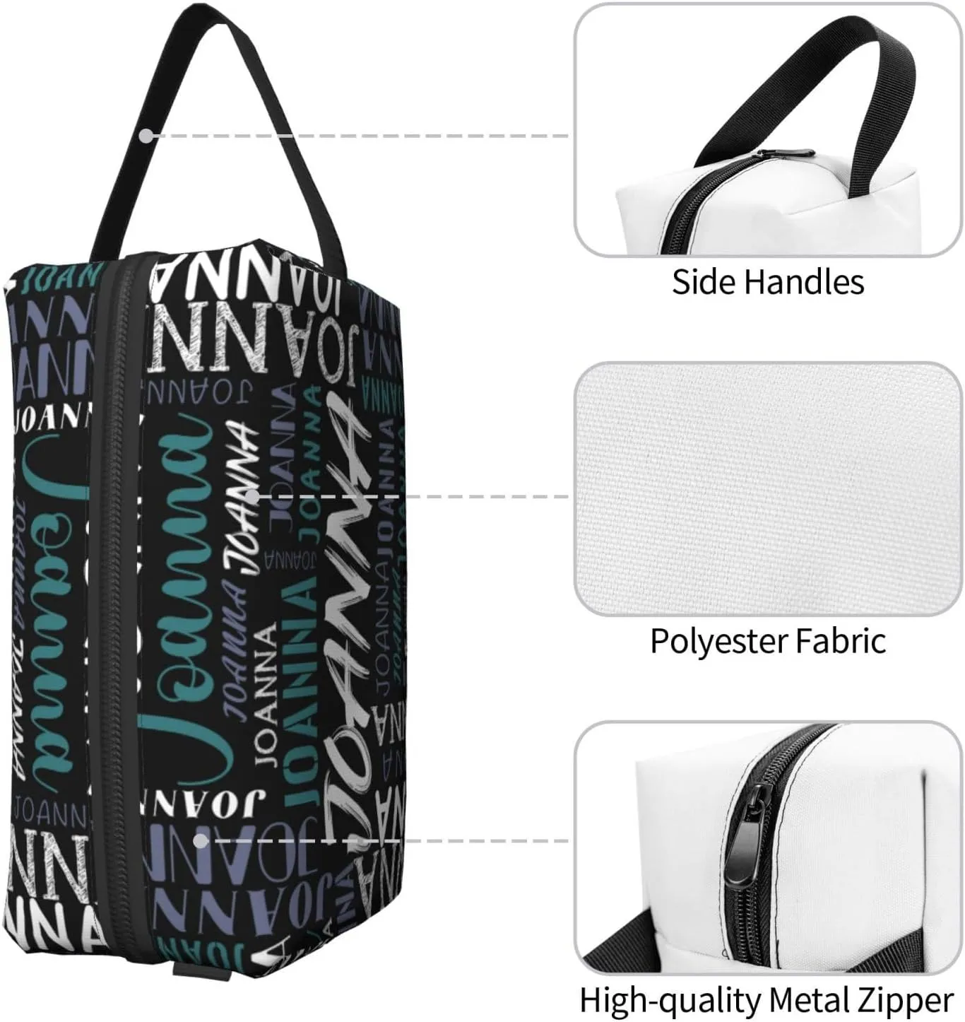 Husguciy Custom Makeup Bag with Name, Personalized Cosmetic Bag Add Your Name, Customized Zipper Toiletry Bag Gifts for Woman Wife Girls Men Travel (Black Green)