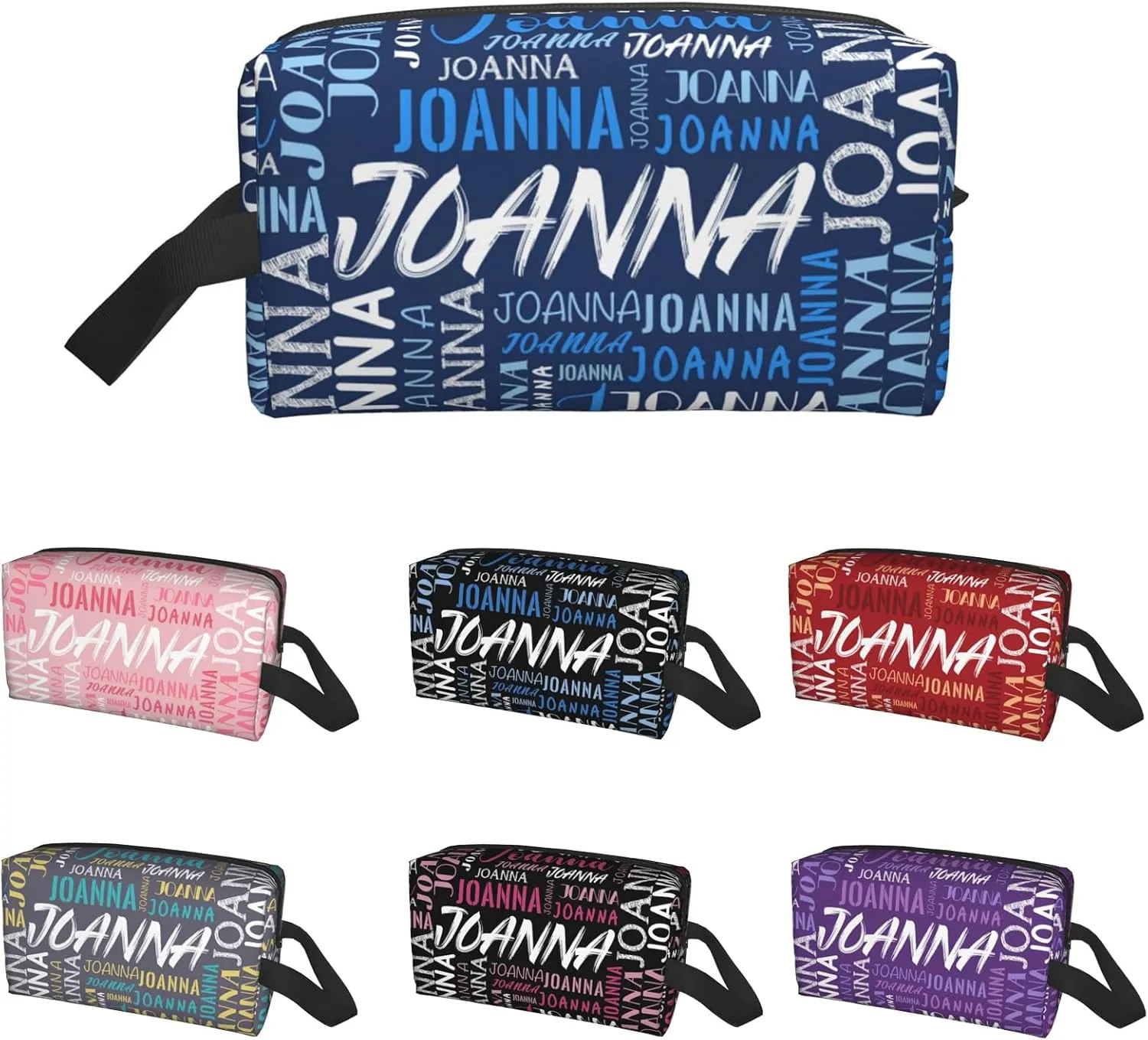Husguciy Custom Makeup Bag with Name, Personalized Cosmetic Bag Add Your Name, Customized Zipper Toiletry Bag Gifts for Woman Wife Girls Men Travel (Blue)