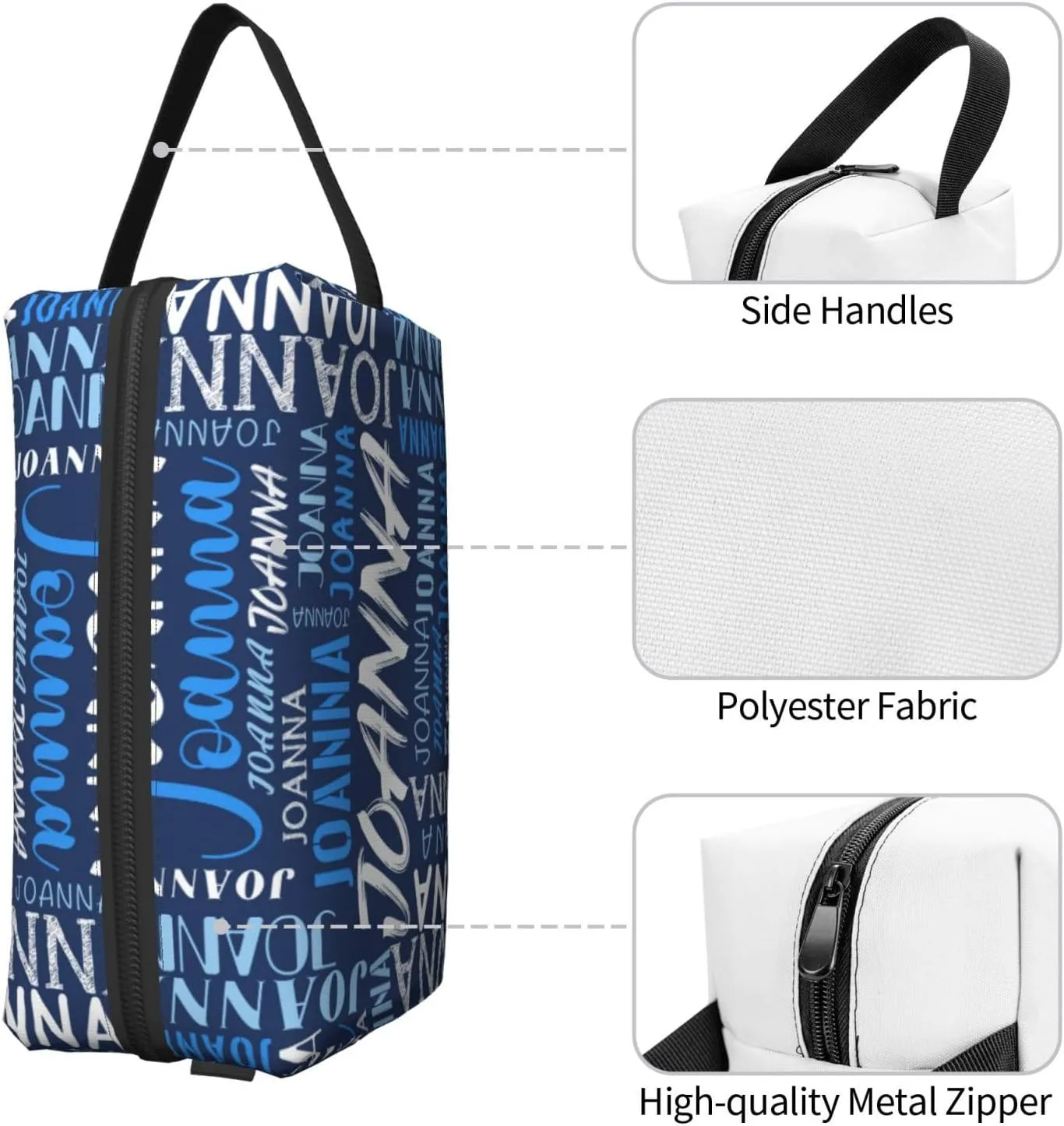 Husguciy Custom Makeup Bag with Name, Personalized Cosmetic Bag Add Your Name, Customized Zipper Toiletry Bag Gifts for Woman Wife Girls Men Travel (Blue)