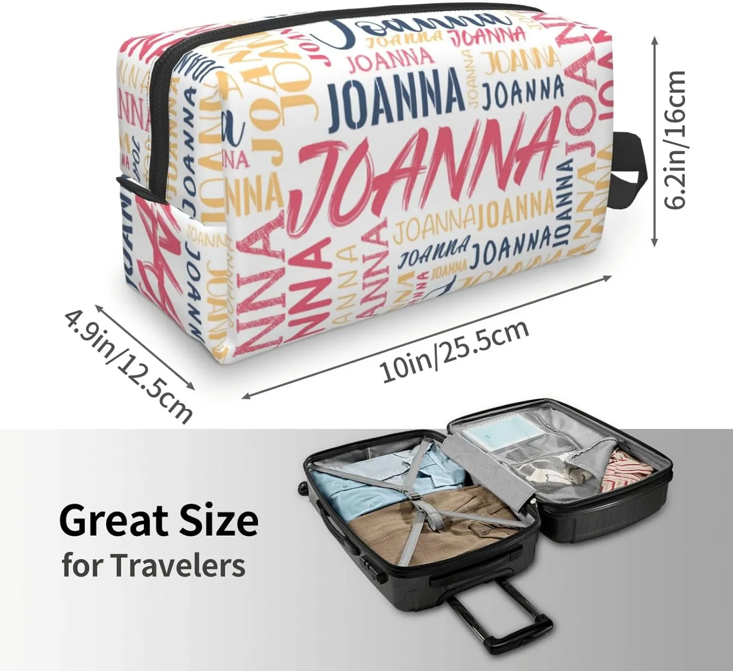Husguciy Custom Makeup Bag with Name, Personalized Cosmetic Bag Add Your Name, Customized Zipper Toiletry Bag Gifts for Woman Wife Girls Men Travel (White)