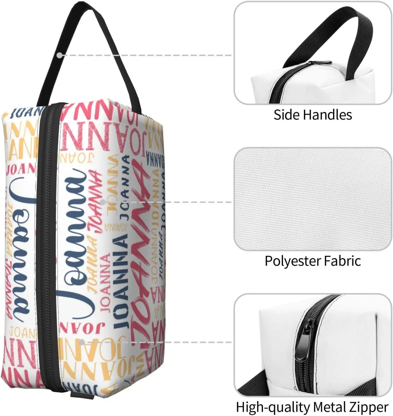 Husguciy Custom Makeup Bag with Name, Personalized Cosmetic Bag Add Your Name, Customized Zipper Toiletry Bag Gifts for Woman Wife Girls Men Travel (White)