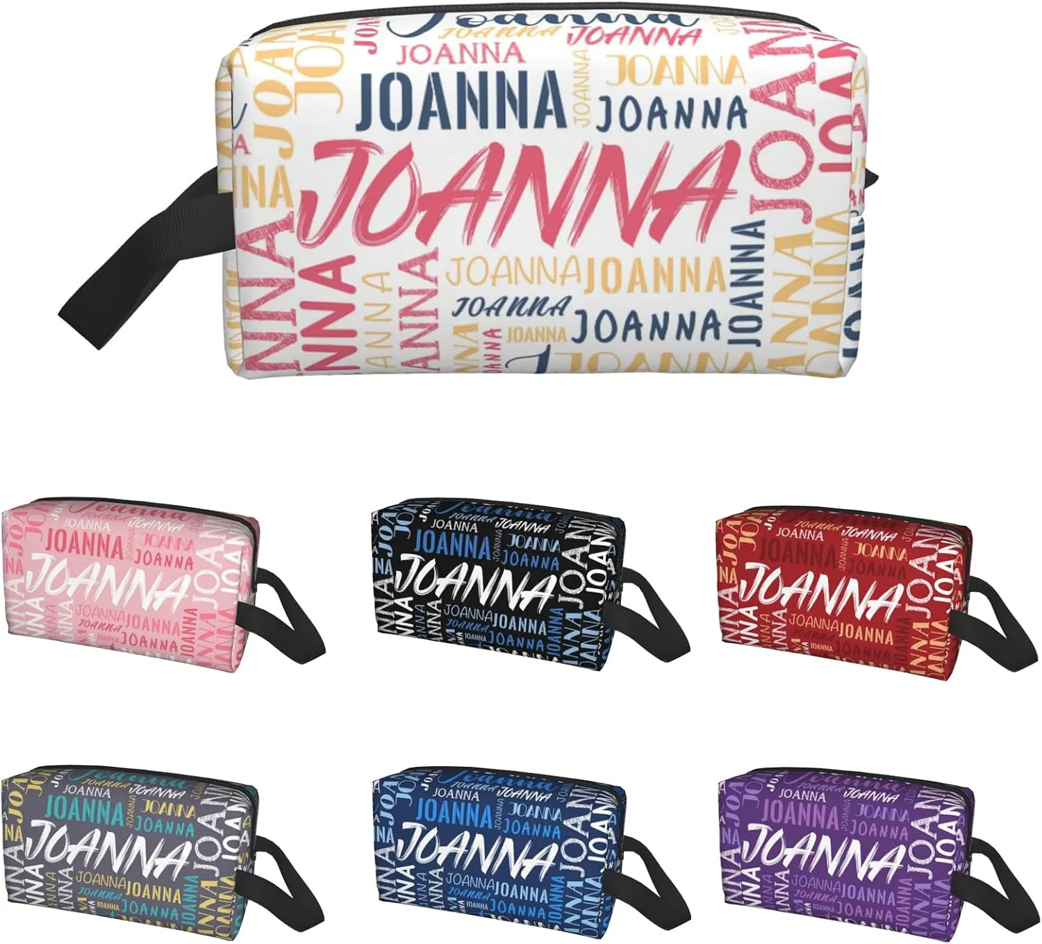 Husguciy Custom Makeup Bag with Name, Personalized Cosmetic Bag Add Your Name, Customized Zipper Toiletry Bag Gifts for Woman Wife Girls Men Travel (White)