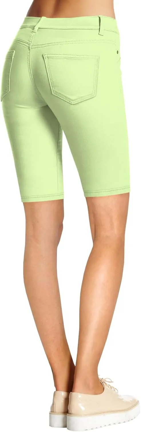 Hybrid & Company Women's Ultra Stretch Perfectly Shaping Mid Rise Skinny Bermuda Shorts with Pockets