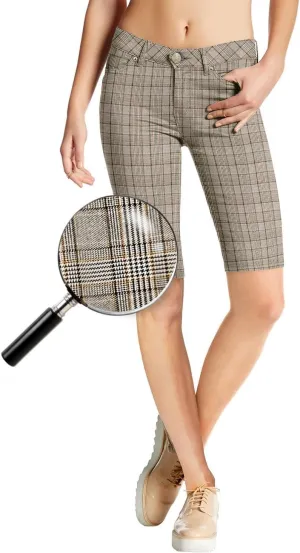 Hybrid & Company Women's Ultra Stretch Perfectly Shaping Mid Rise Skinny Bermuda Shorts with Pockets