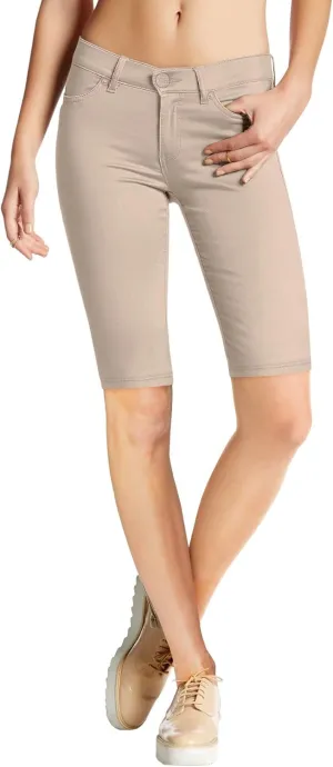 Hybrid & Company Women's Ultra Stretch Perfectly Shaping Mid Rise Skinny Bermuda Shorts with Pockets
