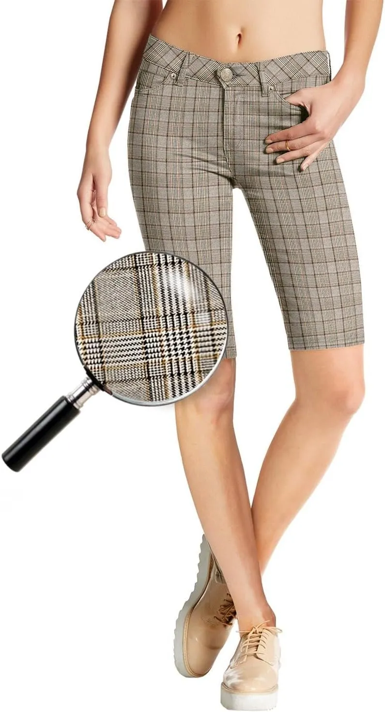 Hybrid & Company Women's Ultra Stretch Perfectly Shaping Mid Rise Skinny Bermuda Shorts with Pockets